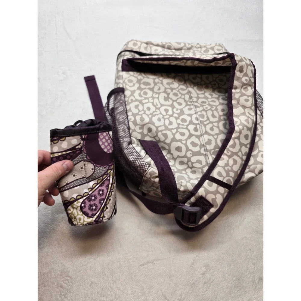 Thirty-One Camera Backpack Leopard Print Padded Dividers Purple Grey One Size